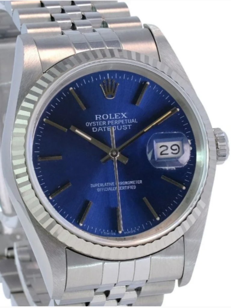 Rolex Datejust Unisex Blue Index Dial Stainless Steel Jubilee Watch 36 Mm 16234